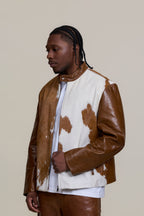 Men's Zack Pony Skin Biker Jacket And Pants Set [Whiskey]