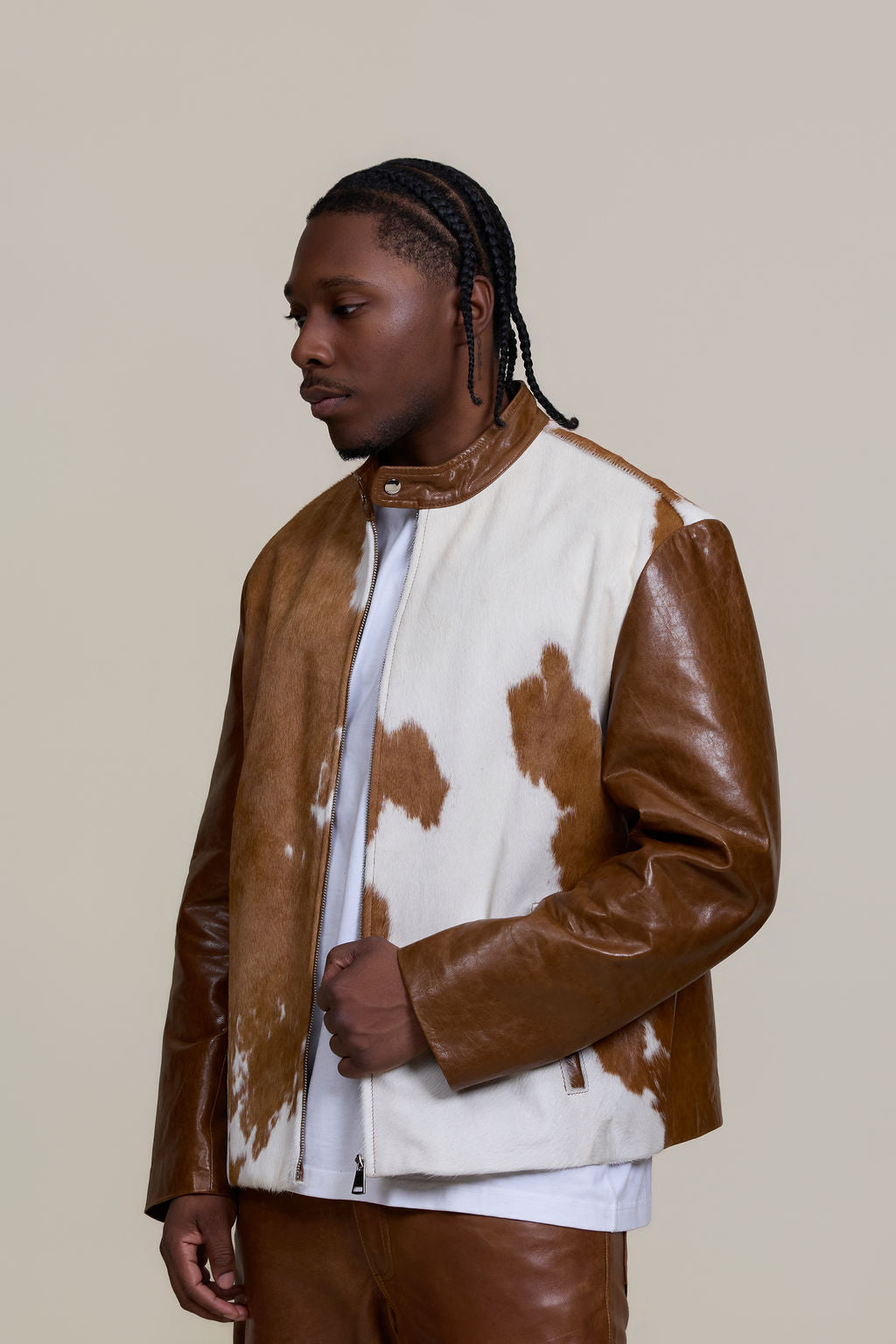 Men's Zack Pony Skin Biker Jacket And Pants Set [Whiskey]