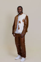 Men's Zack Pony Skin Biker Jacket And Pants Set [Whiskey]