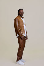 Men's Zack Pony Skin Biker Jacket And Pants Set [Whiskey]