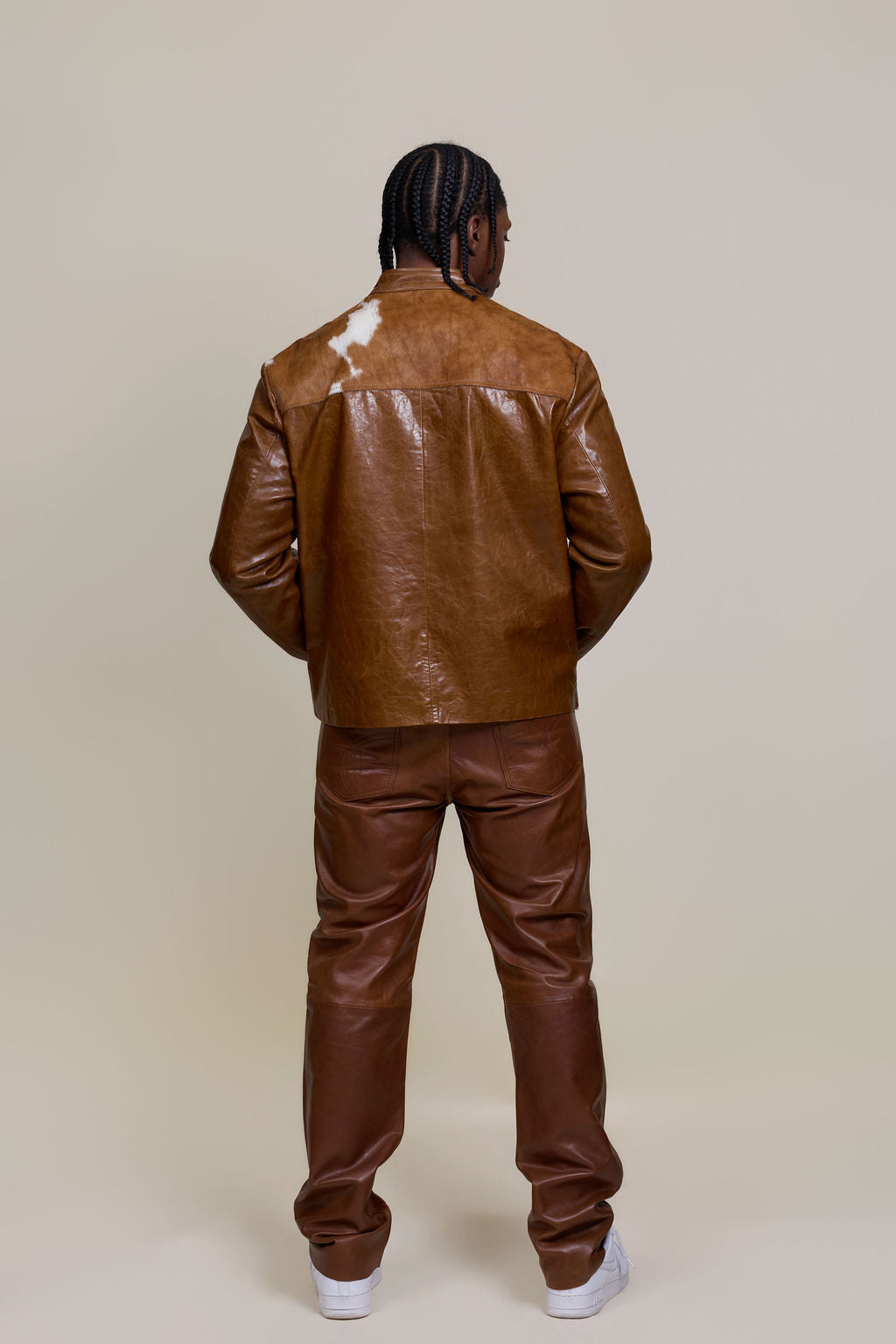 Men's Zack Pony Skin Biker Jacket And Pants Set [Whiskey]
