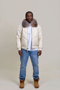 Men's V-Bomber Beige Premium Fox Collar [Beige/Crystal]