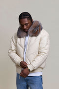 Men's V-Bomber Beige Premium Fox Collar [Beige/Crystal]