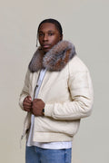 Men's V-Bomber Beige Premium Fox Collar [Beige/Crystal]
