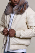 Men's V-Bomber Beige Premium Fox Collar [Beige/Crystal]