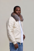 Men's V-Bomber Beige Premium Fox Collar [Beige/Crystal]