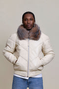 Men's V-Bomber Beige Premium Fox Collar [Beige/Crystal]