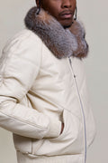 Men's V-Bomber Beige Premium Fox Collar [Beige/Crystal]