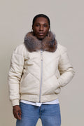 Men's V-Bomber Beige Premium Fox Collar [Beige/Crystal]