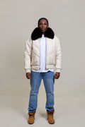 Men's V-Bomber Beige Premium Fox Collar [Beige/Black]