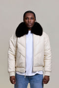 Men's V-Bomber Beige Premium Fox Collar [Beige/Black]