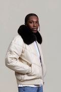 Men's V-Bomber Beige Premium Fox Collar [Beige/Black]