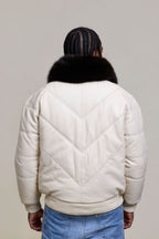 Men's V-Bomber Beige Premium Fox Collar [Beige/Black]