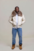Men's V-Bomber Beige Premium Raccoon Collar [Beige/Raccoon]