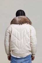 Men's V-Bomber Beige Premium Raccoon Collar [Beige/Raccoon]