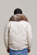 Men's V-Bomber Beige Premium Raccoon Collar [Beige/Raccoon]