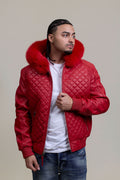 Men's Lucas Quilted Leather Bomber Jacket With Fox Hood [Red Fox]
