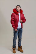 Men's Lucas Quilted Leather Bomber Jacket With Fox Hood [Red Fox]
