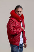 Men's Lucas Quilted Leather Bomber Jacket With Fox Hood [Red Fox]
