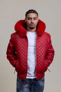 Men's Lucas Quilted Leather Bomber Jacket With Fox Hood [Red Fox]