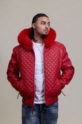 Men's Lucas Quilted Leather Bomber Jacket With Fox Hood [Red Fox]