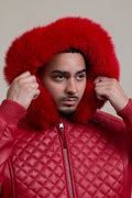 Men's Lucas Quilted Leather Bomber Jacket With Fox Hood [Red Fox]