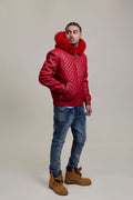 Men's Lucas Quilted Leather Bomber Jacket With Fox Hood [Red Fox]
