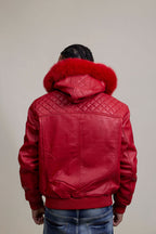 Men's Lucas Quilted Leather Bomber Jacket With Fox Hood [Red Fox]
