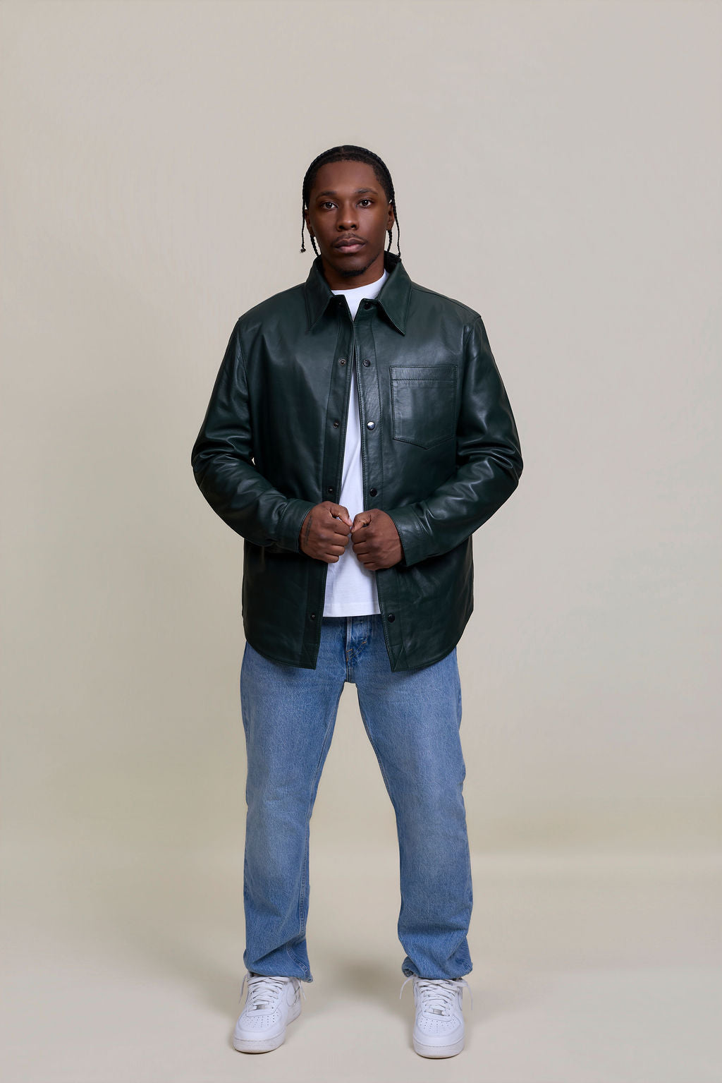 Men's Luka Leather Shirt [Forest Green]