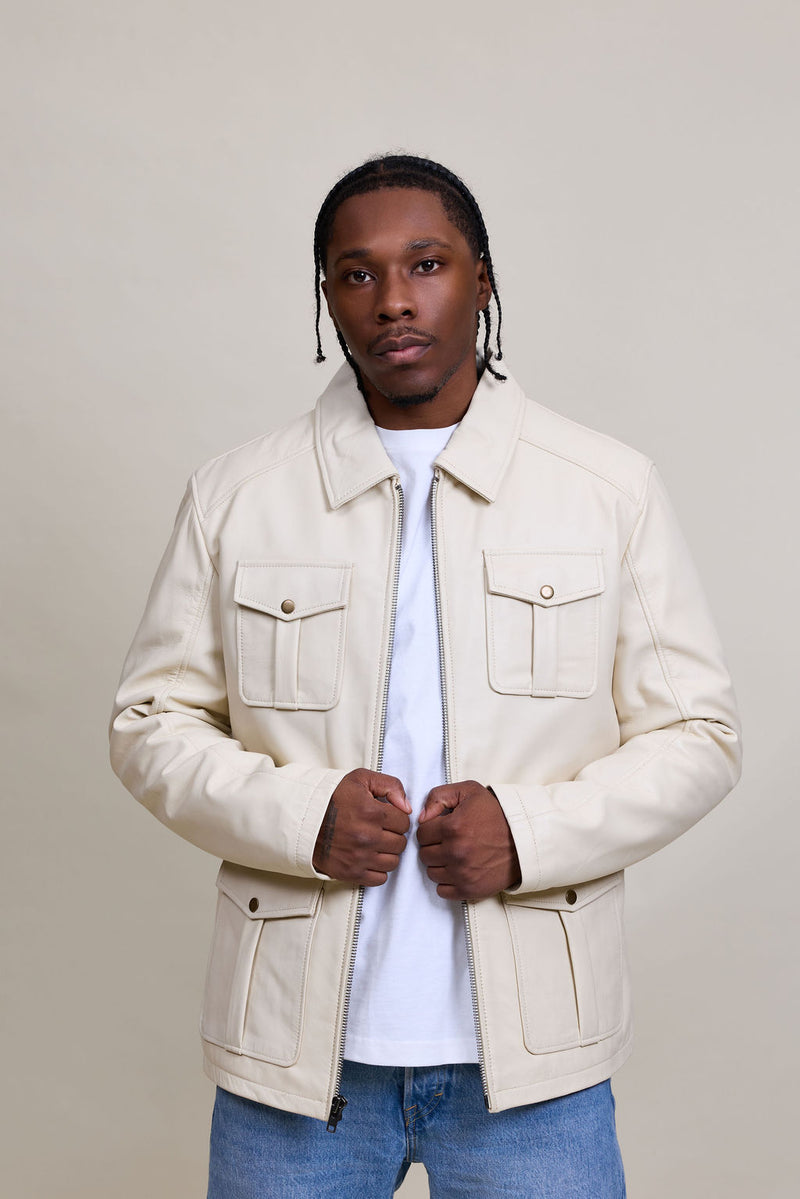 Men's Safari Leather Jacket [Beige]