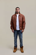 Men's Classic Baseball Leather Jacket With Collar [Caramel Crunch]
