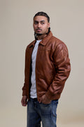 Men's Classic Baseball Leather Jacket With Collar [Caramel Crunch]
