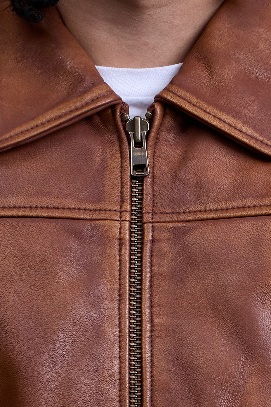 Men's Classic Baseball Leather Jacket With Collar [Caramel Crunch]