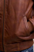 Men's Classic Baseball Leather Jacket With Collar [Caramel Crunch]