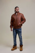 Men's Classic Baseball Leather Jacket With Collar [Caramel Crunch]