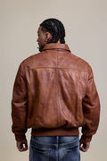 Men's Classic Baseball Leather Jacket With Collar [Caramel Crunch]