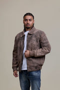 Men's Classic Baseball Leather Jacket With Collar [Beige Distressed]