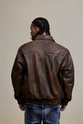 Men's Classic Baseball Leather Jacket With Collar [Antique Brown]