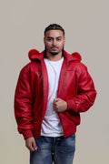 Men's Classic Baseball Jacket With Fox Hood [Red]
