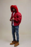 Men's Classic Baseball Jacket With Fox Hood [Red]