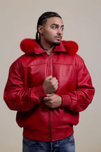 Men's Classic Baseball Jacket With Fox Hood [Red]