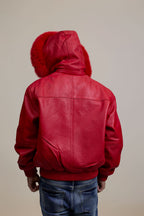 Men's Classic Baseball Jacket With Fox Hood [Red]