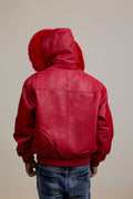 Men's Classic Baseball Jacket With Fox Hood [Red]