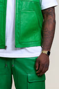 Men's Bless Set Leather Vest & Leather Cargo Shorts [Green]