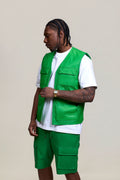 Men's Bless Set Leather Vest & Leather Cargo Shorts [Green]