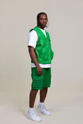 Men's Bless Set Leather Vest & Leather Cargo Shorts [Green]