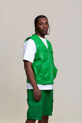 Men's Bless Set Leather Vest & Leather Cargo Shorts [Green]