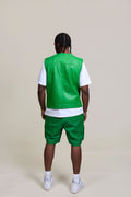 Men's Bless Set Leather Vest & Leather Cargo Shorts [Green]