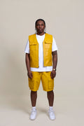 Men's Bless Set Leather Vest & Leather Cargo Shorts [Yellow]