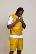 Men's Bless Set Leather Vest & Leather Cargo Shorts [Yellow]